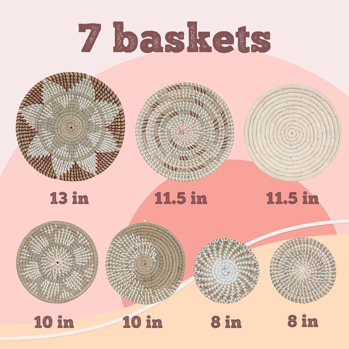 7 Pack Hanging Boho Wall Basket Decor + Large Macrame (SeaVibe BOHO)