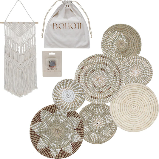 7 Pack Hanging Boho Wall Basket Decor (SeaVibe BOHO)