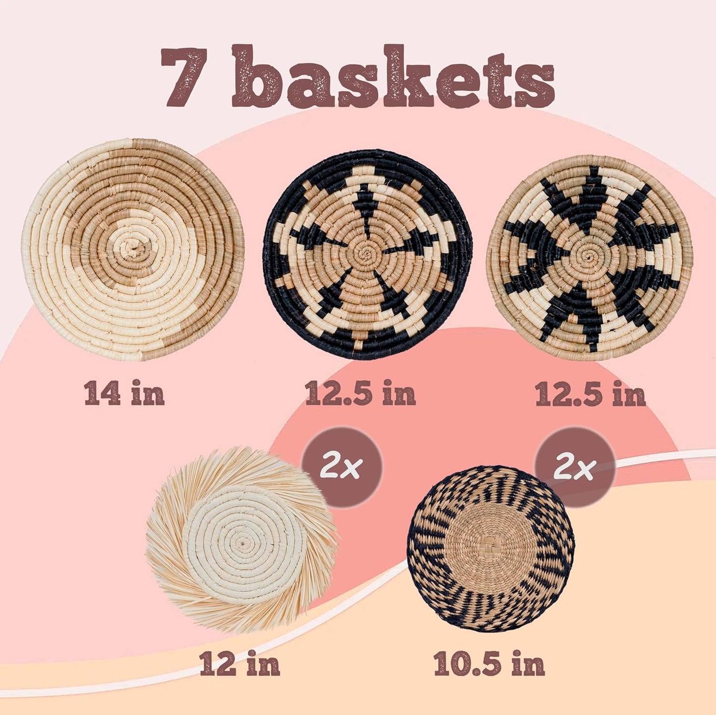 7 Pack Hanging Boho Wall Basket Decor (Earth BOHO)